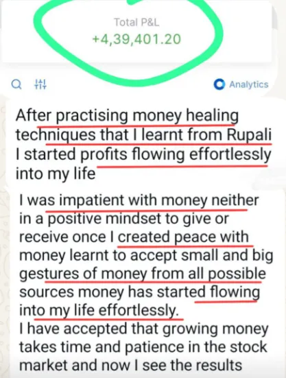 WhatsApp testimonial about money healing techniques